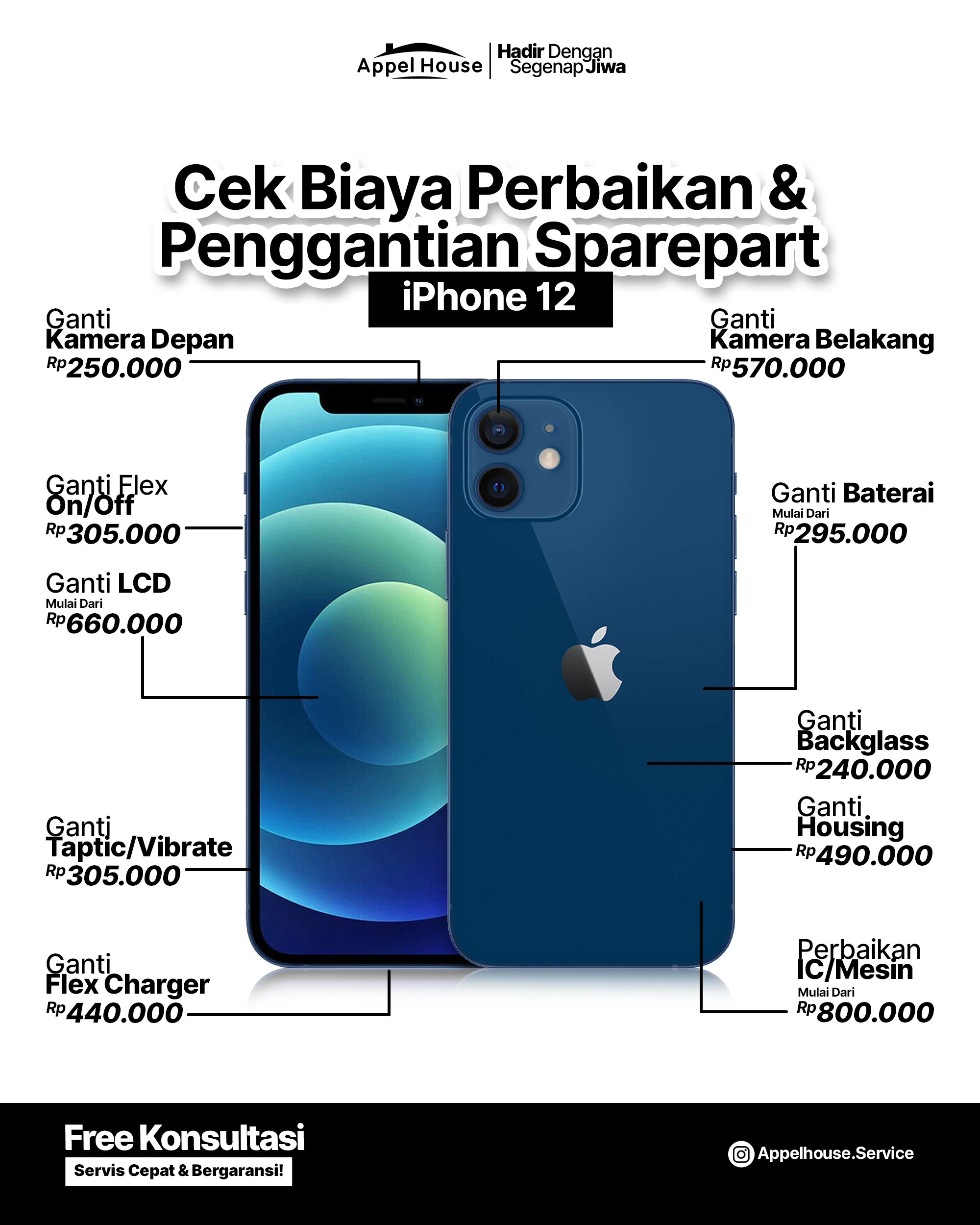 Biaya Standar Service iPhone 12!